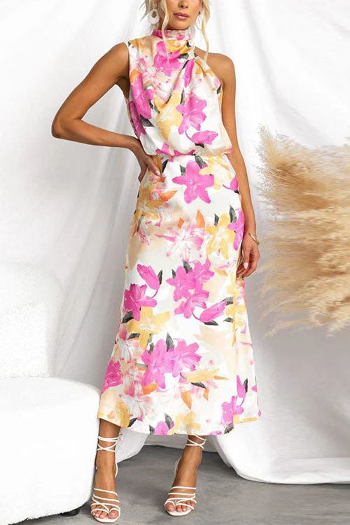 Damen Maxikleid mit asymmetrischem Oberteil und floralem Druck Drune