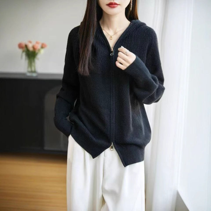 Damen Strickjacke mit Kapuze und Reißverschluss Drune