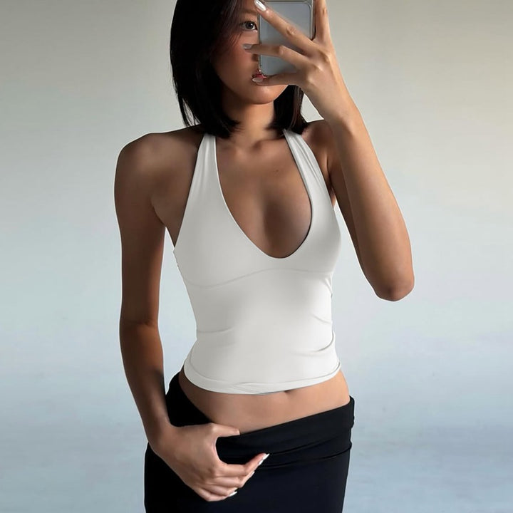 Damen sportliches Cropped-Top mit V-Ausschnitt und figurformendem Schnitt Drune