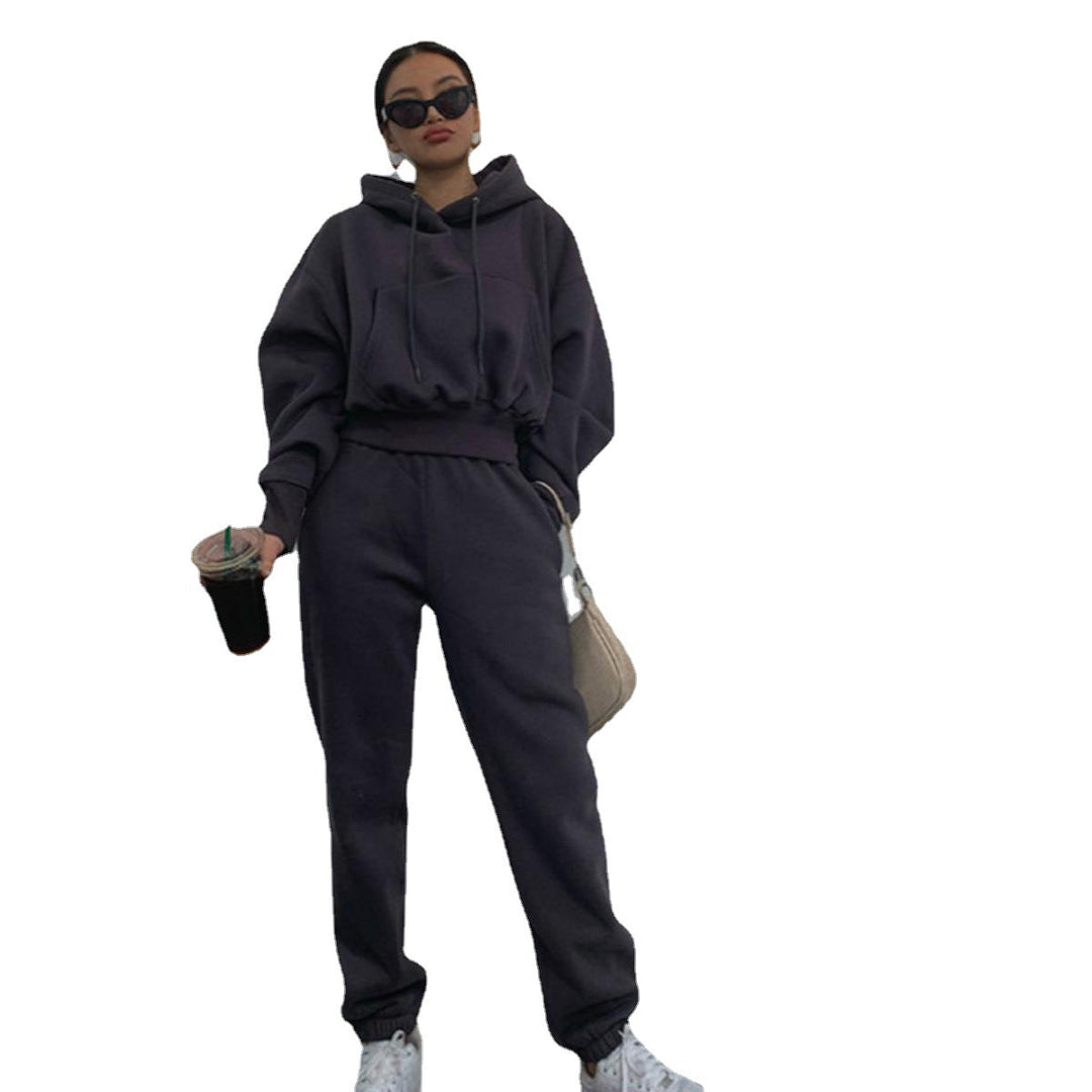 Damen kuscheliger Fleece-Jumpsuit mit oversized Kapuze und elastischem Bund Drune