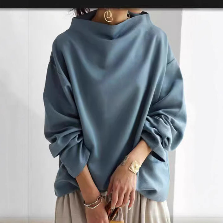 Damen nan lässige Oversize Bluse mit U-Boot-Ausschnitt und voluminösen Ballonärmeln Drune
