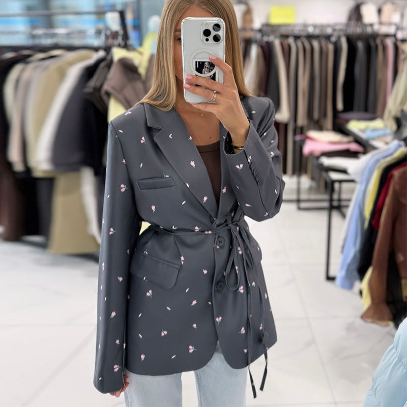 Damen trendiger Blazer mit taillierbarem Gürtel Drune