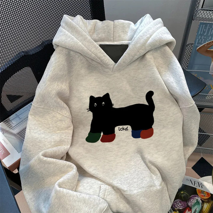 Damen Kapuzenpullover mit weitem Schnitt und kreativem Katzenmotiv Drune