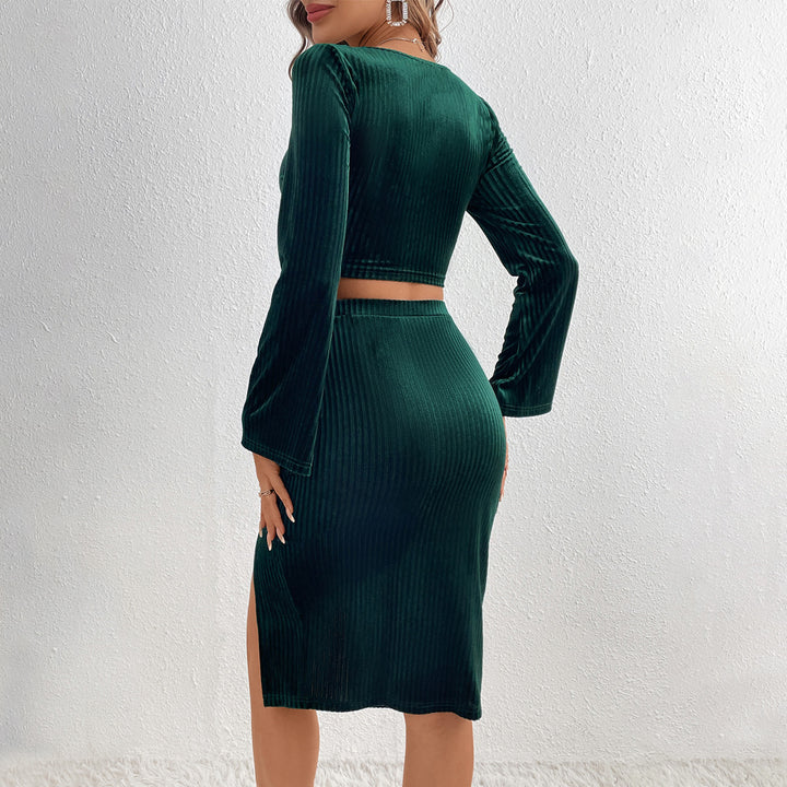Damen Crop-Top und Rock Set mit Rüschendetails und eleganter Drapierung Drune