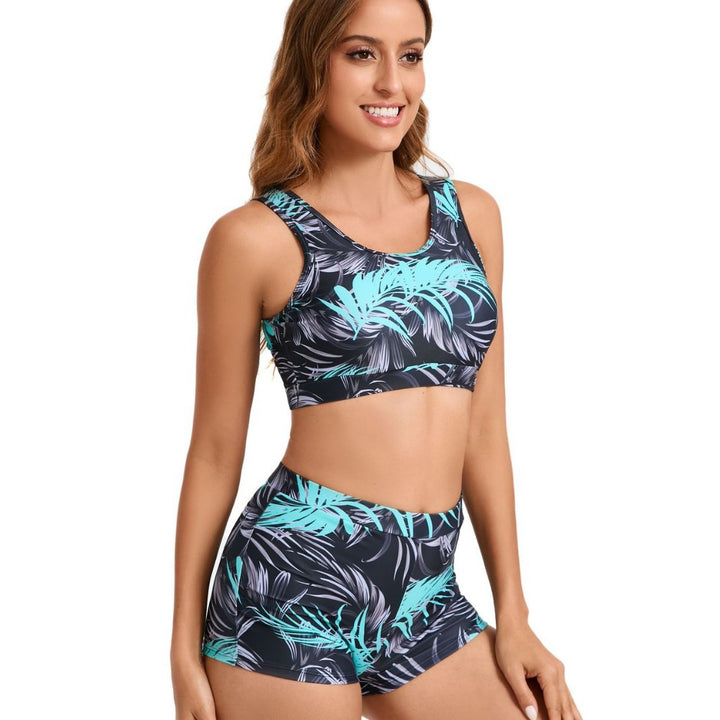 Damen Sportlicher Bikini-Set mit bequemer Shorts und elegantem Palmendruck Drune