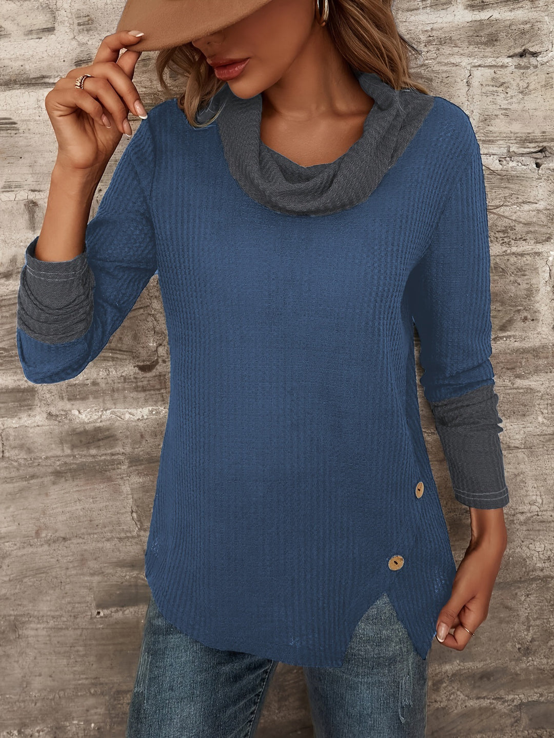 Damen Modisches Oberteil mit asymmetrischem Saum und schickem Kragen Drune