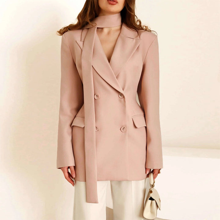 Damen eleganter taillierter Blazer mit Schal Drune