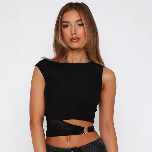 Damen Crop-Top mit asymmetrischem Schnitt und dekorativem Ringdetail Drune