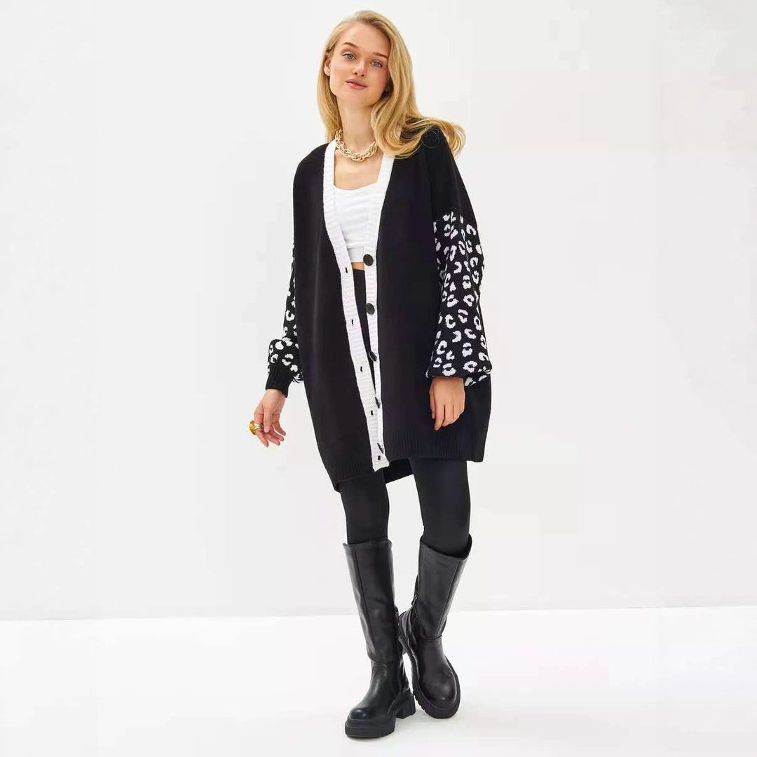 Damen Grobstrickjacke mit kontrastierendem Ärmeldesign und modernen Knopfdetails Drune