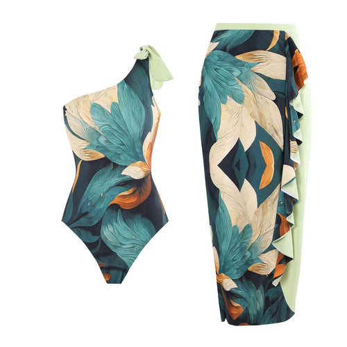 Drune | Damen Badeanzug-Set mit elegantem asymmetrischen Design und verspieltem Rockdetail