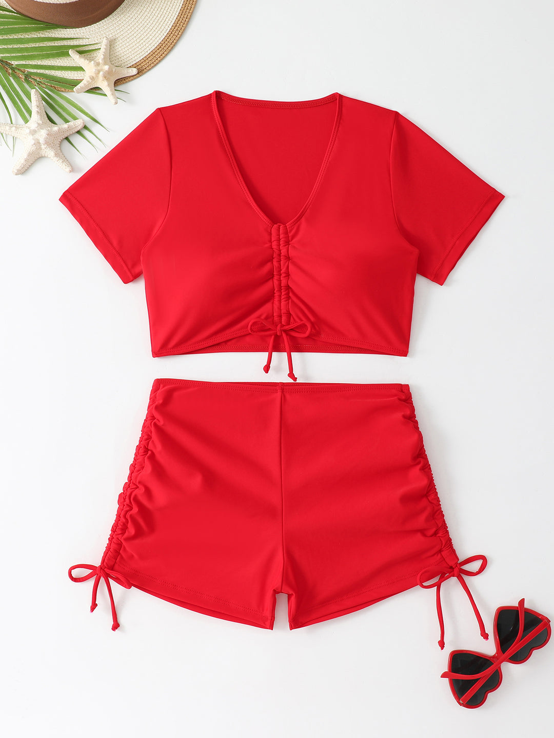 Damen Badeoberteil mit modischem Schnürdesign und hoch taillierten Shorts Drune