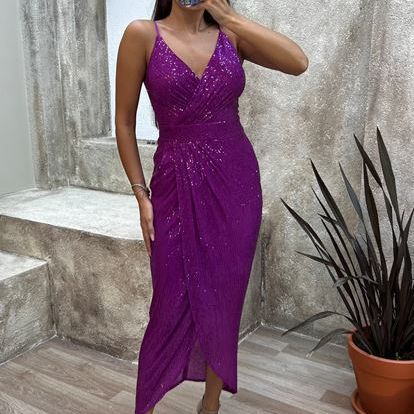 Damen Glitzerndes Maxikleid mit seitlichem Schlitz und schimmerndem Obermaterial Drune