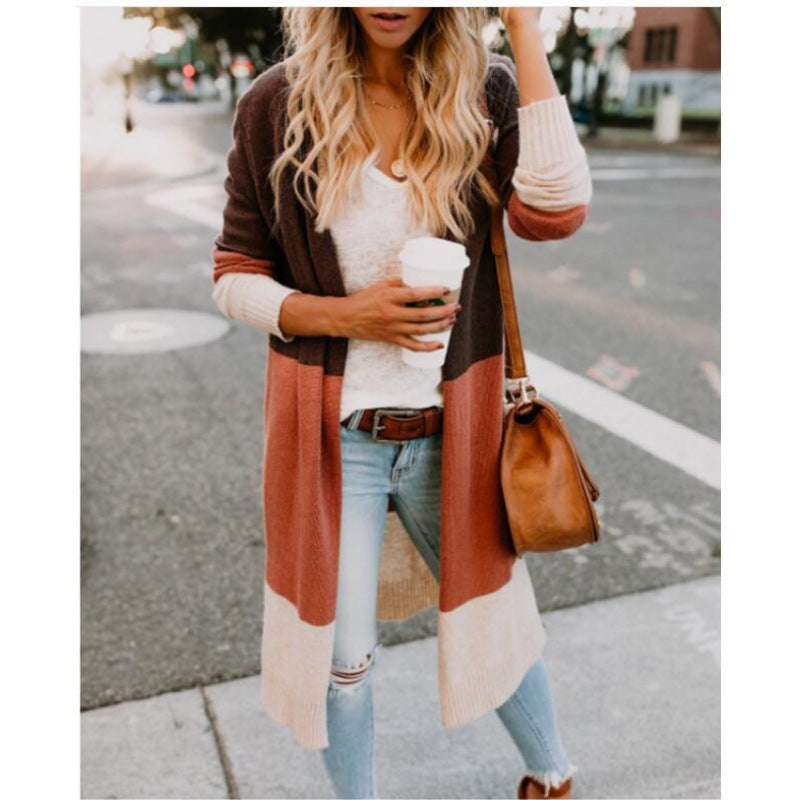 Damen modischer Strickcardigan mit farblichen Blockstreifen Drune