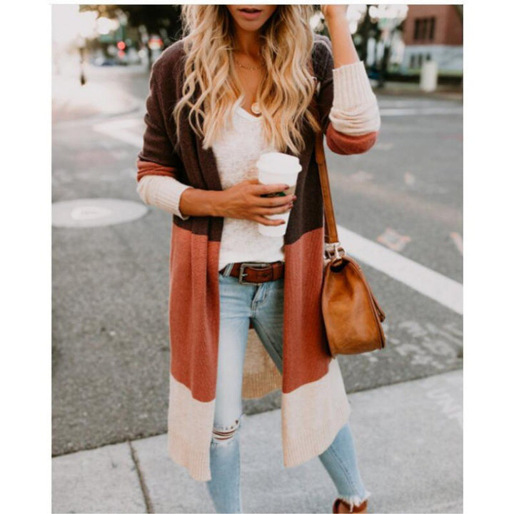 Damen modischer Strickcardigan mit farblichen Blockstreifen Drune