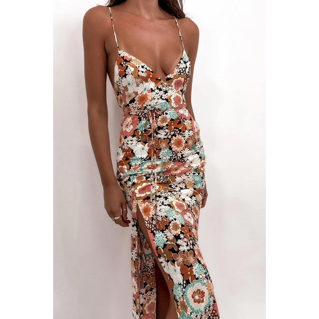 Damen Chic Freizeitkleid mit tiefem Schlitz und elegantem V-Ausschnitt Drune