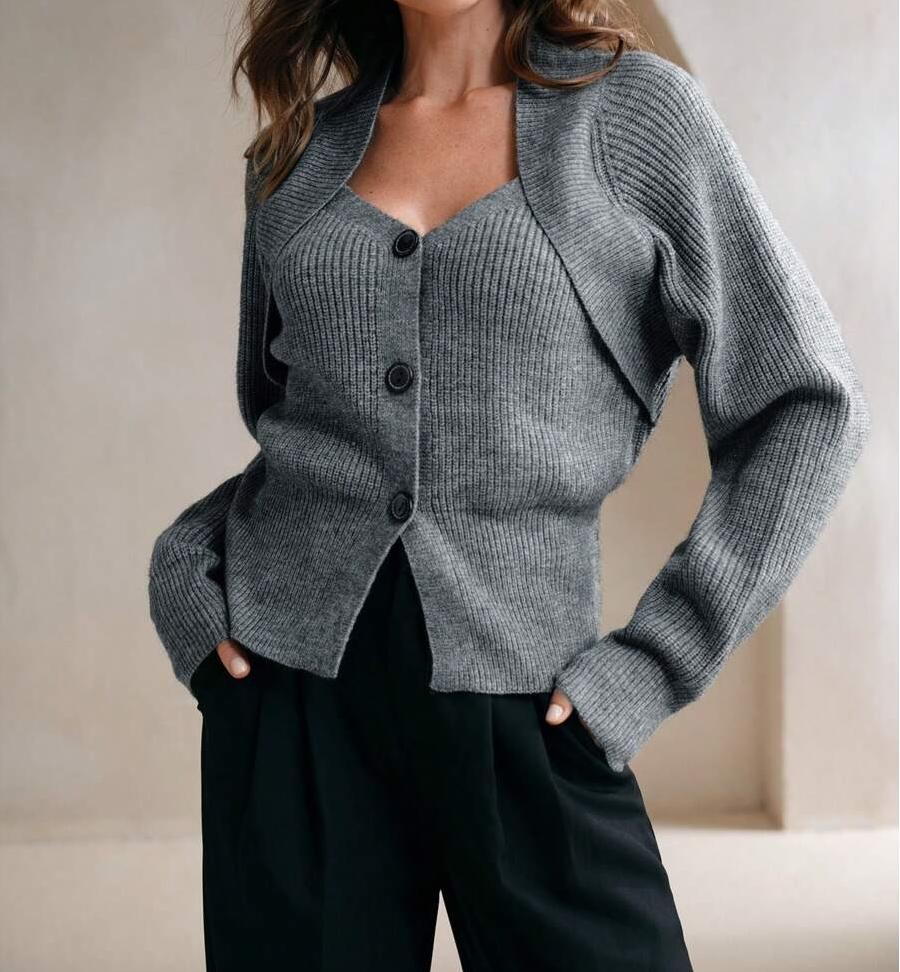 Damen Knöpfbare Strickjacke mit asymmetrischem Schnitt und weiten Ärmeln Drune