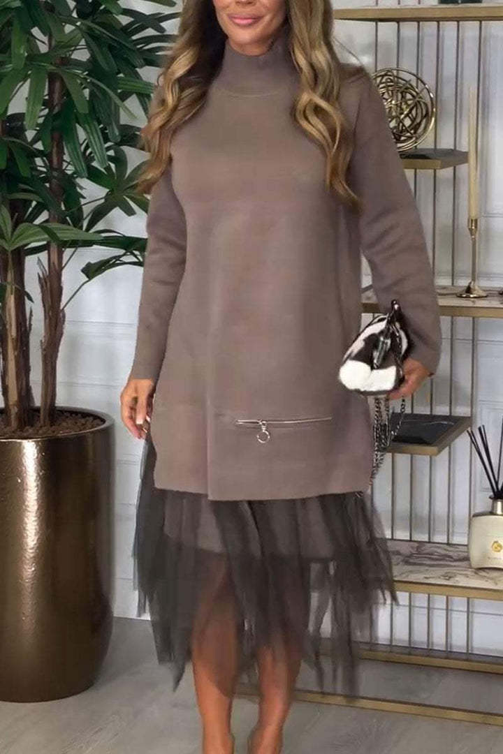 Damen Hoodie-Kleid mit Tüllokante Drune