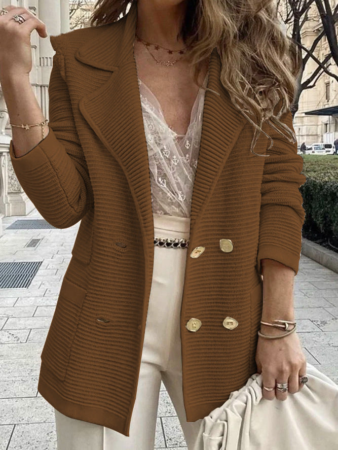 Damen Strickblazer mit doppelter Knopfleiste und strukturiertem Design Drune