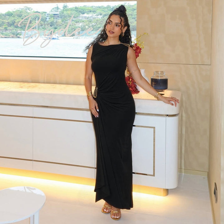 Damen Maxikleid mit raffiniertem Wickeldetail und figurbetontem Schnitt Drune