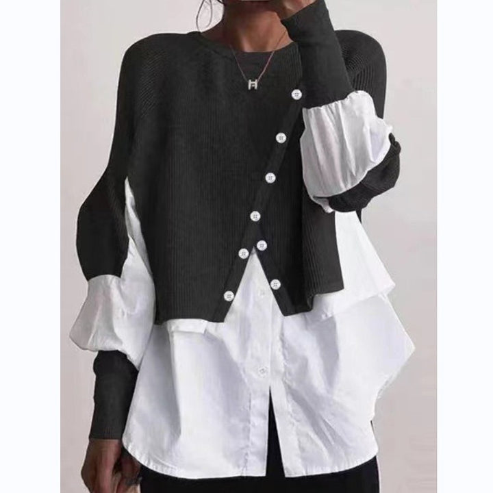 Damen Layered Pullover mit modischem Kragen Drune