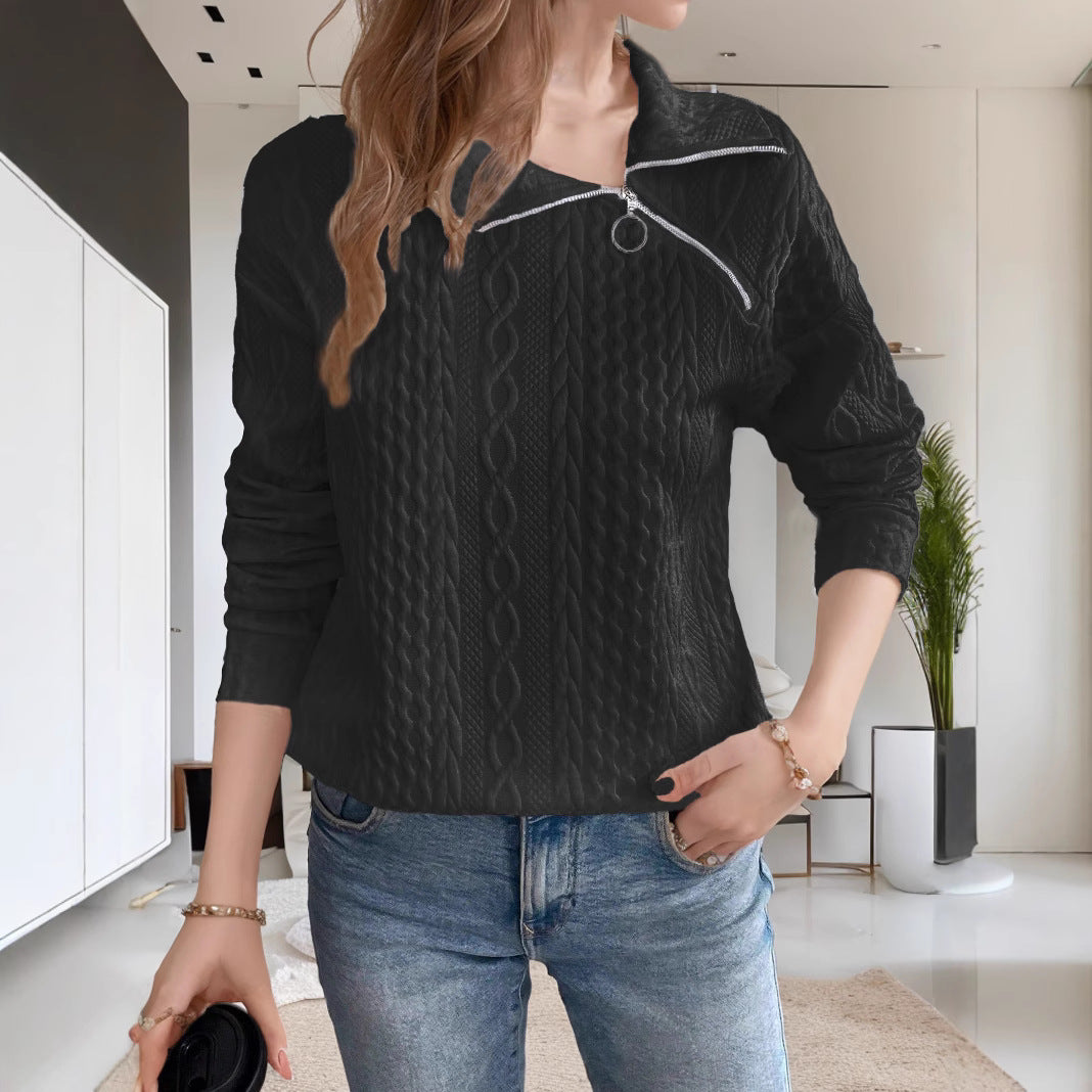 Damen legerer Strickpullover mit kurzem Reißverschluss und strukturierter Oberfläche Drune