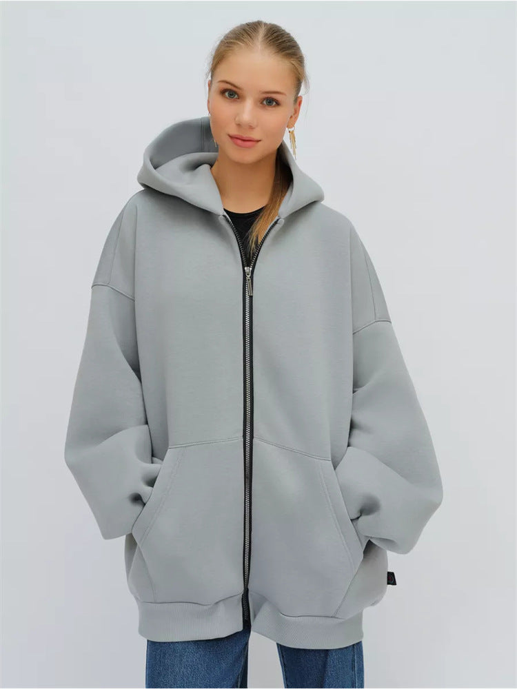 Damen Oversized Kapuzenjacke mit hohen Bündchen und praktischem Reißverschluss Drune
