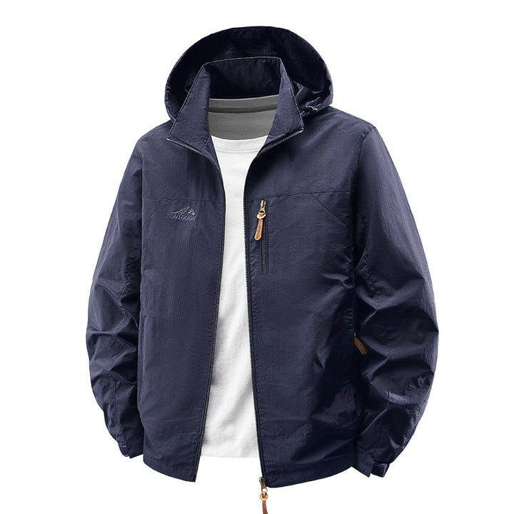 Unisex nan leichte wasserdichte Outdoorjacke mit Kapuze und wasserdichten Reißverschlusstaschen Drune