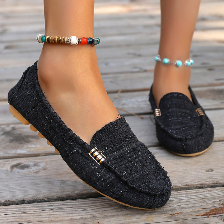 Damen nan Mokassin-Loafer mit Leopardenmuster, dekorativer Ziernaht und flexibler Noppenlaufsohle Drune