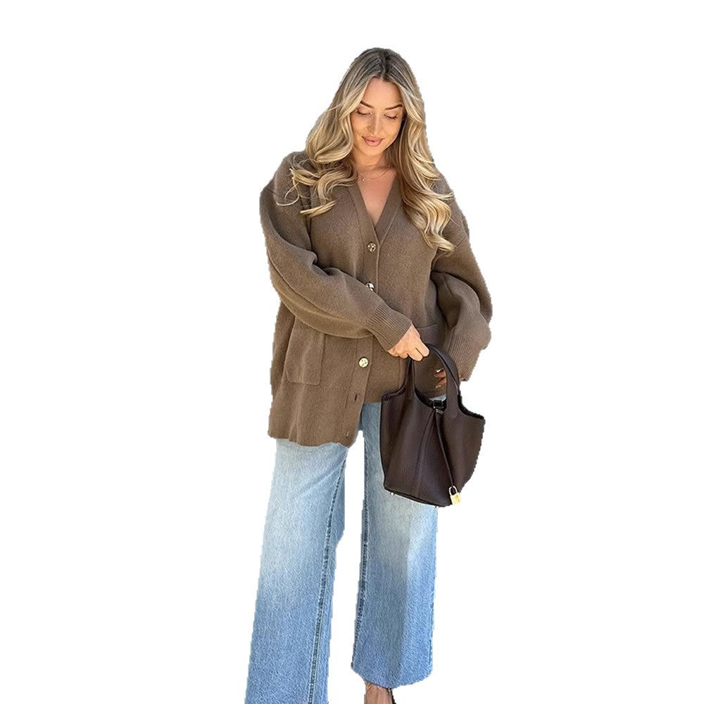 Damen oversized Strickjacke mit Knopfdetails Drune
