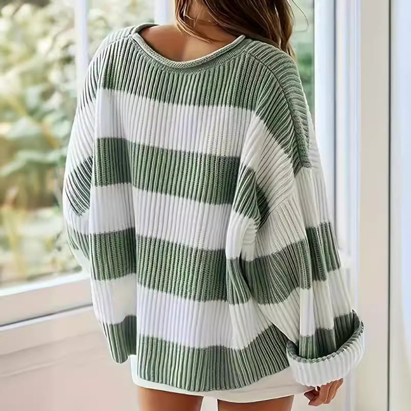 Damen Grob gestrickter Pullover mit modernem Streifenmuster und lässigem Schnitt Drune