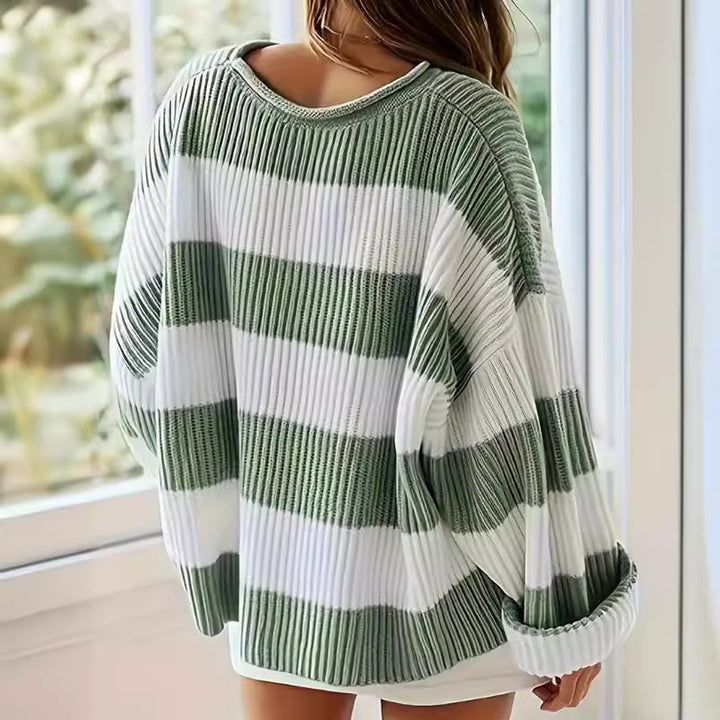Damen Grob gestrickter Pullover mit modernem Streifenmuster und lässigem Schnitt Drune