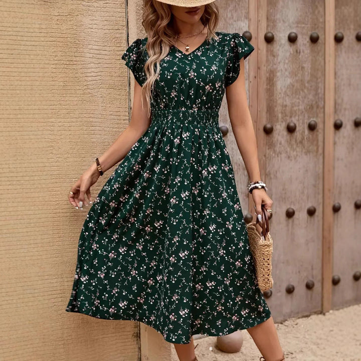 Damen Midikleid mit elastischem Tailleneinsatz und Rüschenärmeln Drune