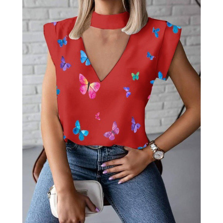 Damen Oberteil mit tiefem V-Ausschnitt und modischem Choker Drune