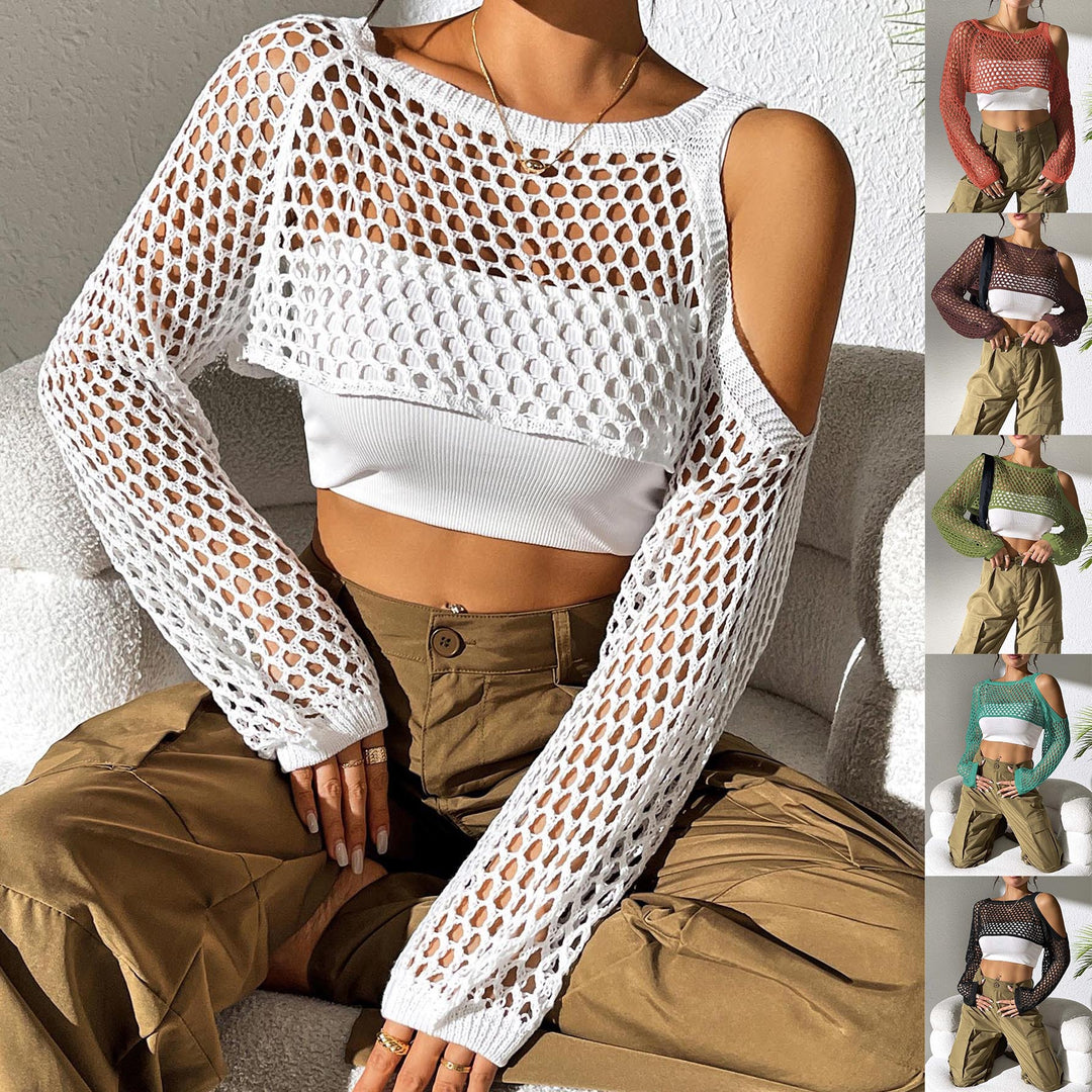 Damen lässiger Netzpullover mit offenen Schultern und weitem Schnitt Drune