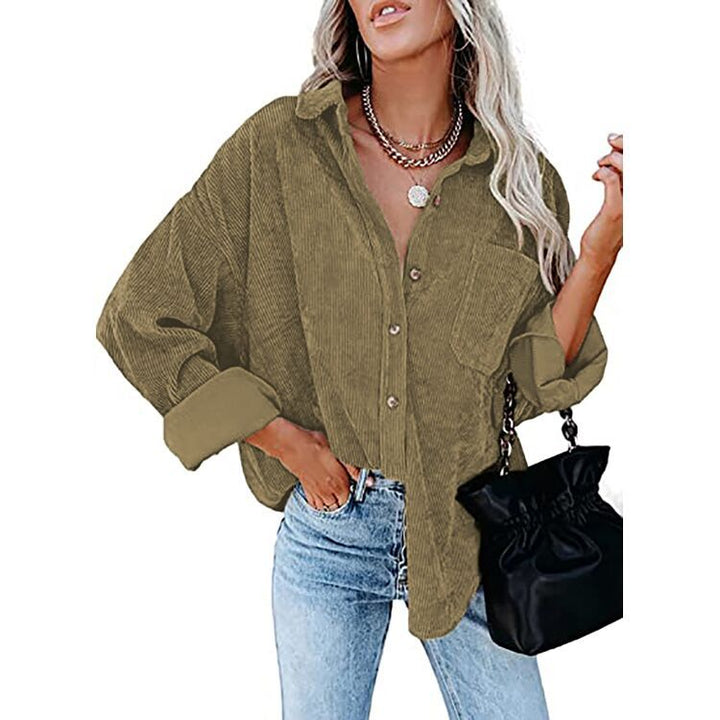 Damen nan oversized Cordhemd mit Brusttasche, Hemdkragen und aufgerollten Ärmeln Drune