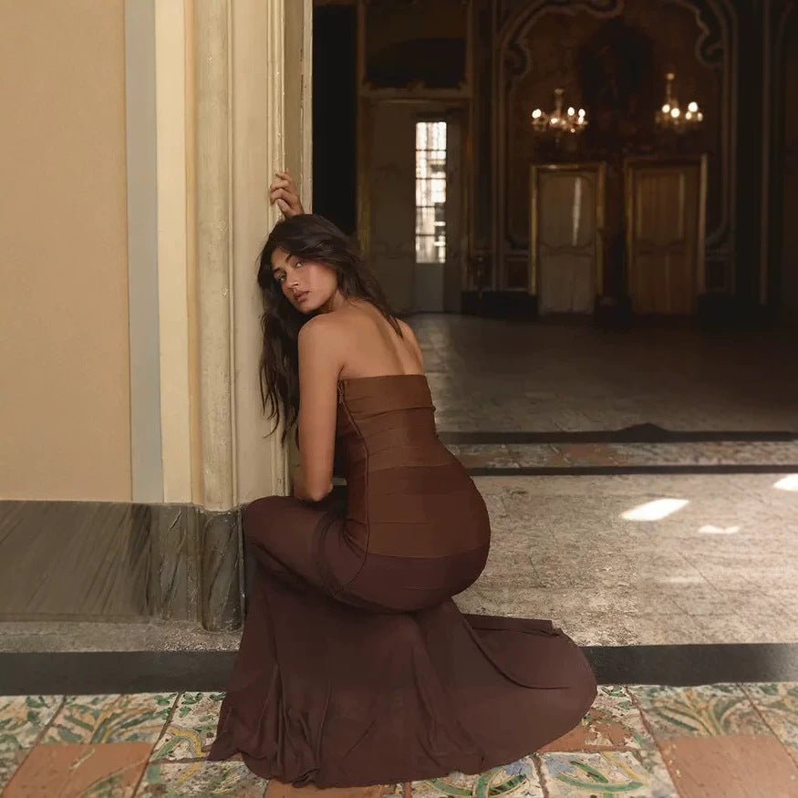 Damen Elegantes strapazierfähiges Maxikleid mit raffiniertem Oberteil Drune