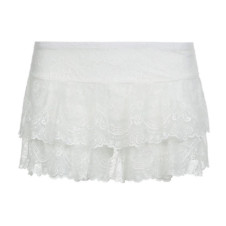 Damen Spitzen-Skorts mit mehrlagigem Design und elastischem Bund Drune