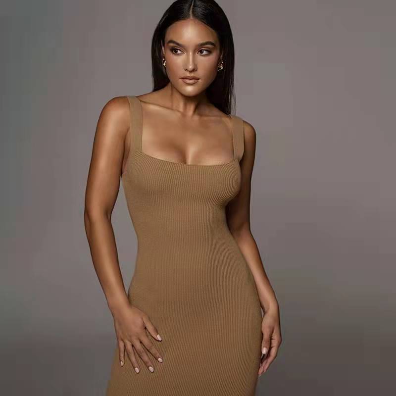 Damen Langärmliges Knielanges Strickkleid Drune