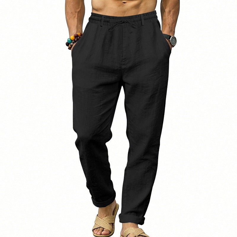 Herren nan luftige Leinen-Relaxhose mit elastischem Komfortbund und geradem Bein Drune
