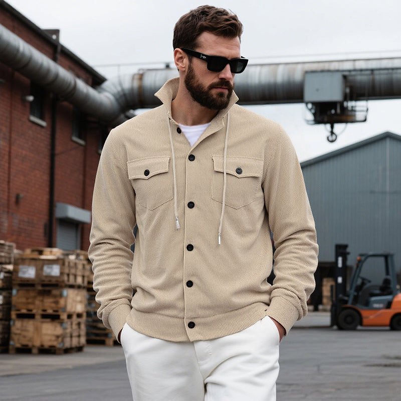Herren lässige Strickjacke mit praktischen Brusttaschen und modernem Stehkragen Drune