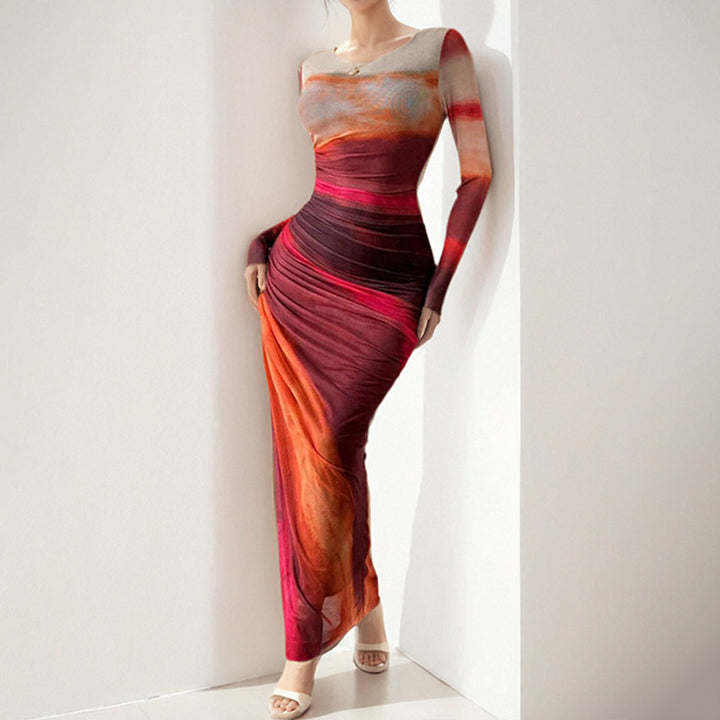 Damen Elegantes Maxikleid mit raffiniertem Drapierungseffekt und langem Arm Drune