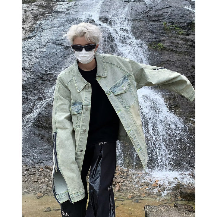 Unisex lässige Oversize-Jeansjacke mit einzigartigem Schnitt und praktischen Taschen Drune