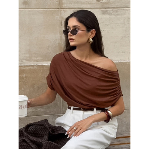 Damen asymmetrisches Oberteil mit lässigem Drapierungsdesign Drune