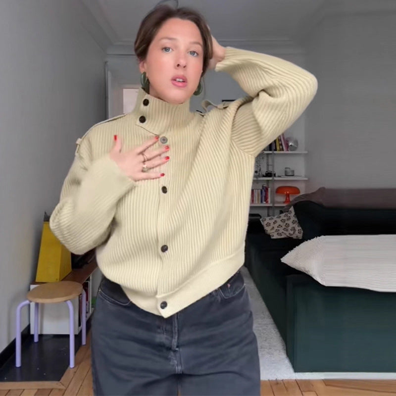 Damen Oversized Strickjacke mit hochschließendem Kragen Drune
