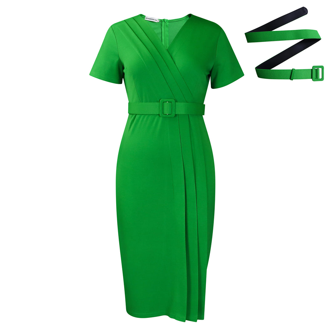Damen Wickelkleid mit eleganter Drapierung und formendem Taillengürtel Drune
