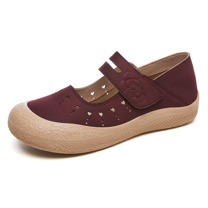 Damen nan komfortabler Mary-Jane Slipper mit Klettverschluss, perforiertem Herzmuster und stoßdämpfender Leichtsohle Drune