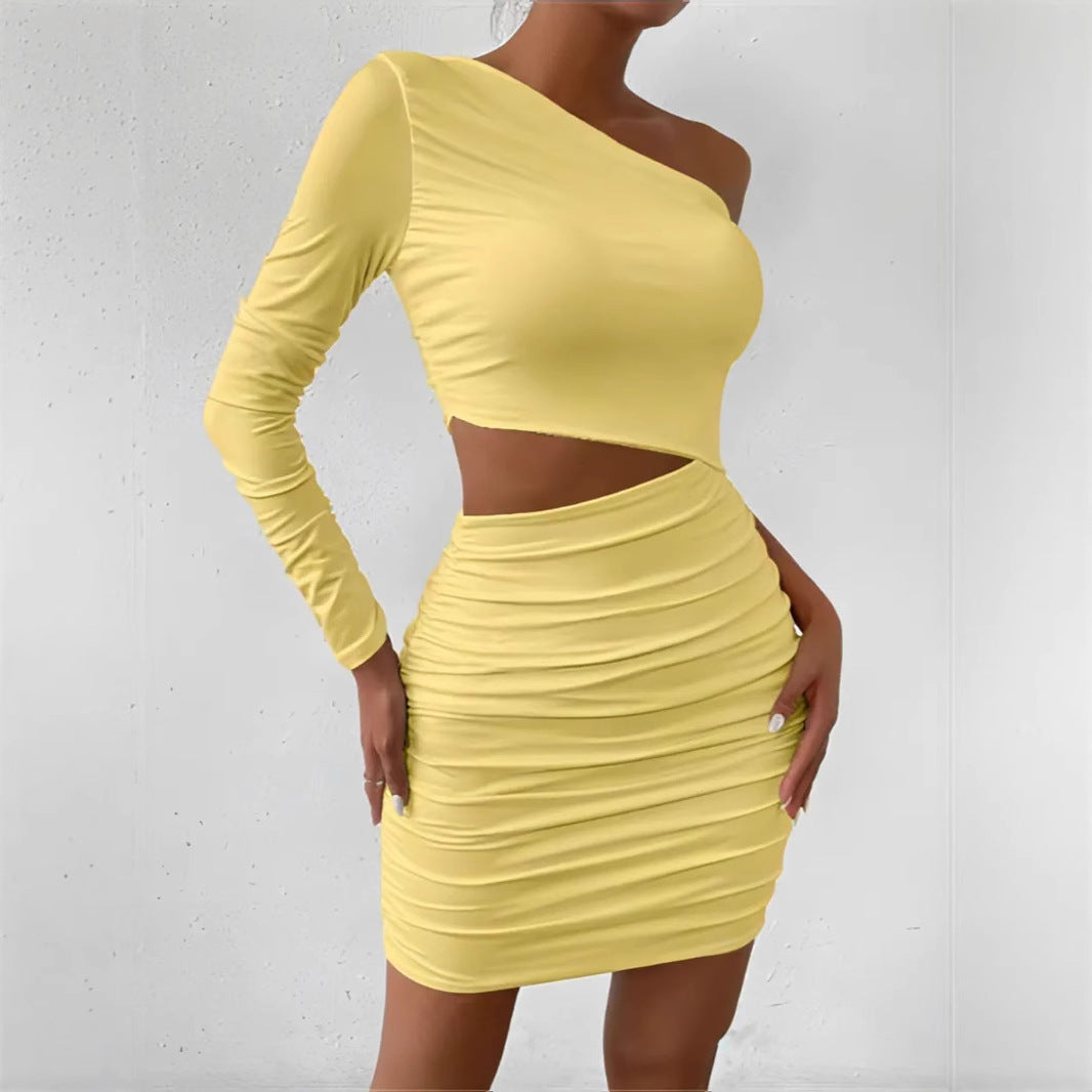 Damen figurbetontes Wickelkleid mit asymmetrischem Design und raffinierten Rüschendetails Drune