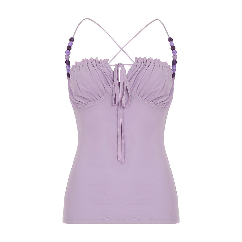 Damen lässiges Top mit raffiniertem Rüschendesign und dekorativen Trägerdetails Drune