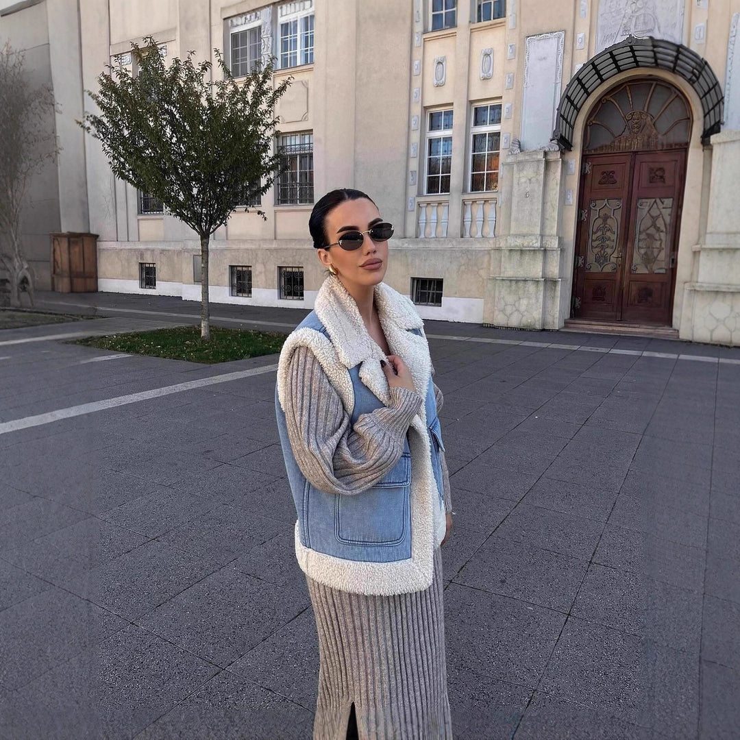 Damen Weste im Vintage-Style aus Denim mit Fleecefutter Drune