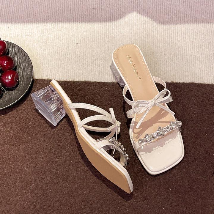 Damen glamouröse Sandalen mit funkelnden Strassdetails und transparentem Blockabsatz Drune